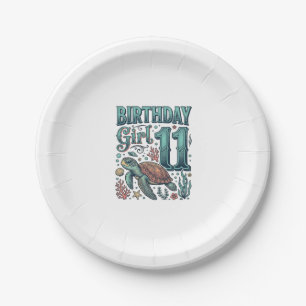 Birthday Girl 11 Sea Turtle Vintage Engraving Desi Paper Plate