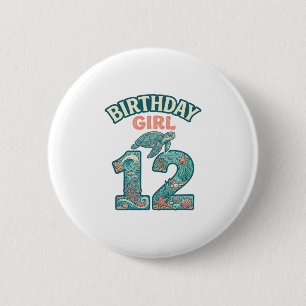 Birthday Girl 12 Sea Turtle Ocean Vintage Shirt De 6 Cm Round Badge