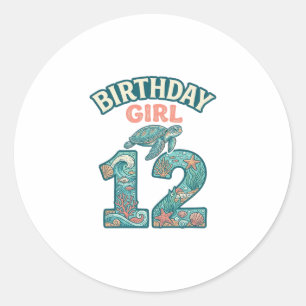 Birthday Girl 12 Sea Turtle Ocean Vintage Shirt De Classic Round Sticker