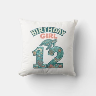 Birthday Girl 12 Sea Turtle Ocean Vintage Shirt De Cushion