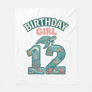 Birthday Girl 12 Sea Turtle Ocean Vintage Shirt De Fleece Blanket