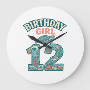 Birthday Girl 12 Sea Turtle Ocean Vintage Shirt De Large Clock
