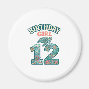 Birthday Girl 12 Sea Turtle Ocean Vintage Shirt De Magnet