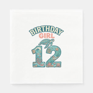 Birthday Girl 12 Sea Turtle Ocean Vintage Shirt De Napkin