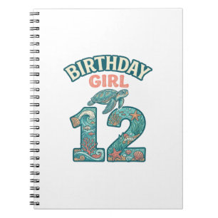 Birthday Girl 12 Sea Turtle Ocean Vintage Shirt De Notebook