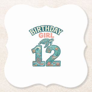Birthday Girl 12 Sea Turtle Ocean Vintage Shirt De Paper Coaster
