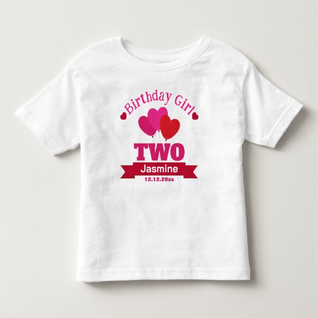 Birthday Girl 2 Years Old Heart Baloons White Toddler T-Shirt (Front)