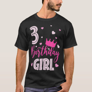 Birthday Girl 3 Years Old Cute Pink Matching Famil T-Shirt
