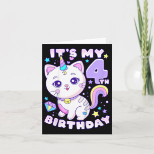 Birthday Girl 4 Years Old, Cat, Unicorn, 4th Birth Card