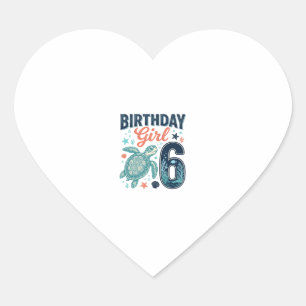 Birthday Girl 6 Sea Turtle Vector Design_1 Heart Sticker
