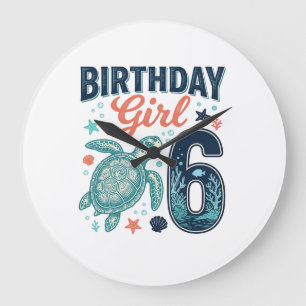 Birthday Girl 6 Sea Turtle Vector Design_1 Large Clock