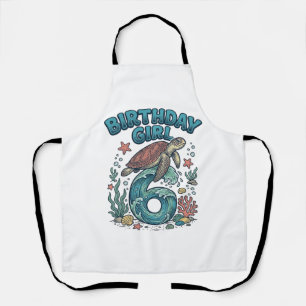 Birthday Girl 6 Sea Turtle Vintage Party Design_1 Apron