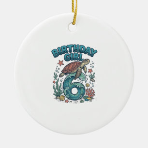 Birthday Girl 6 Sea Turtle Vintage Party Design_1 Ceramic Tree Decoration