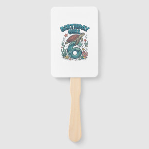 Birthday Girl 6 Sea Turtle Vintage Party Design_1 Hand Fan