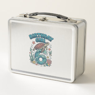 Birthday Girl 6 Sea Turtle Vintage Party Design_1 Metal Lunch Box
