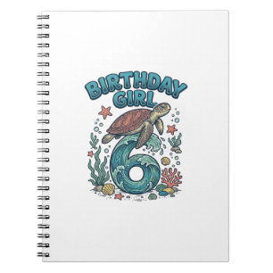 Birthday Girl 6 Sea Turtle Vintage Party Design_1 Notebook