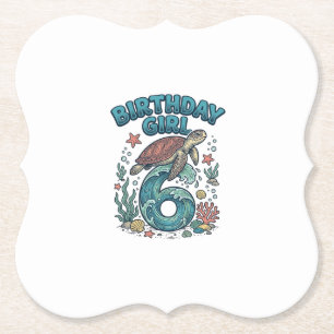 Birthday Girl 6 Sea Turtle Vintage Party Design_1 Paper Coaster