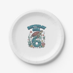 Birthday Girl 6 Sea Turtle Vintage Party Design_1 Paper Plate