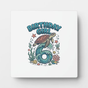 Birthday Girl 6 Sea Turtle Vintage Party Design_1 Plaque