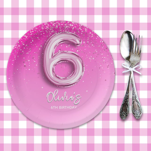 Birthday Girl 6th - with Pink Ballon Number Paper Plate (Creator Uploaded)