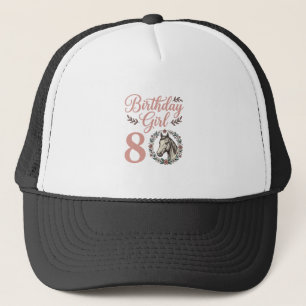 Birthday Girl 8 Horse Floral Vintage Shirt Design Trucker Hat