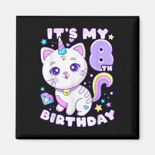 Birthday Girl 8 Years Old, Cat, Unicorn, 8th Birth Magnet