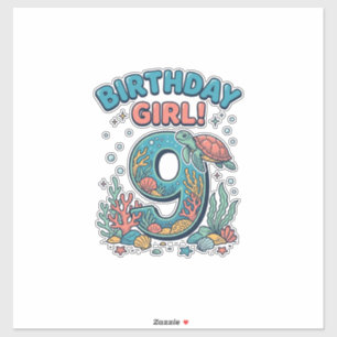 Birthday Girl 9 Ocean Turtle Vector Design_1