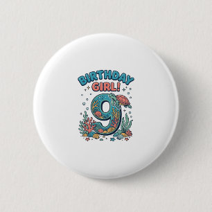Birthday Girl 9 Ocean Turtle Vector Design_1 6 Cm Round Badge