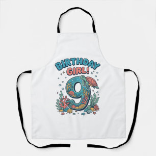 Birthday Girl 9 Ocean Turtle Vector Design_1 Apron