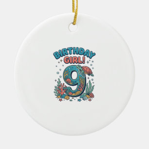 Birthday Girl 9 Ocean Turtle Vector Design_1 Ceramic Tree Decoration