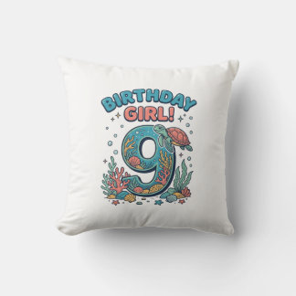 Birthday Girl 9 Ocean Turtle Vector Design_1 Cushion