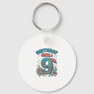 Birthday Girl 9 Ocean Turtle Vector Design_1 Key Ring