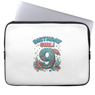 Birthday Girl 9 Ocean Turtle Vector Design_1 Laptop Sleeve