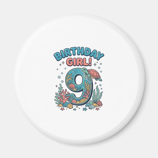 Birthday Girl 9 Ocean Turtle Vector Design_1 Magnet (Front)