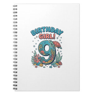 Birthday Girl 9 Ocean Turtle Vector Design_1 Notebook