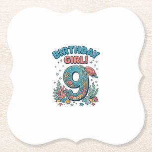 Birthday Girl 9 Ocean Turtle Vector Design_1 Paper Coaster