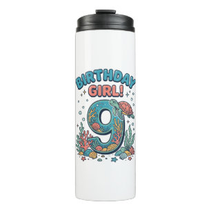 Birthday Girl 9 Ocean Turtle Vector Design_1 Thermal Tumbler