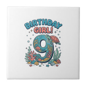 Birthday Girl 9 Ocean Turtle Vector Design_1 Tile