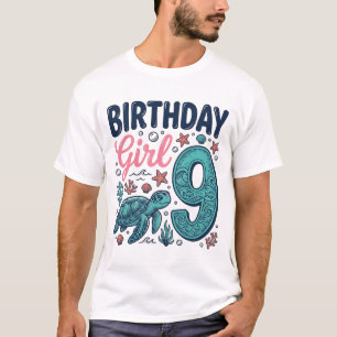 Birthday Girl 9 Sea Turtle Vintage Vector Shirt_1 T-Shirt