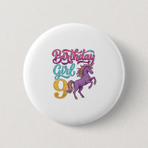 Birthday Girl 9 Unicorn Vintage Engraving Design_1 6 Cm Round Badge