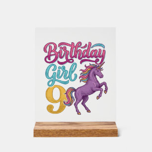 Birthday Girl 9 Unicorn Vintage Engraving Design_1 Acrylic Sign