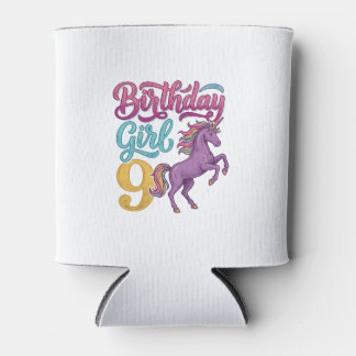 Birthday Girl 9 Unicorn Vintage Engraving Design_1 Can Cooler