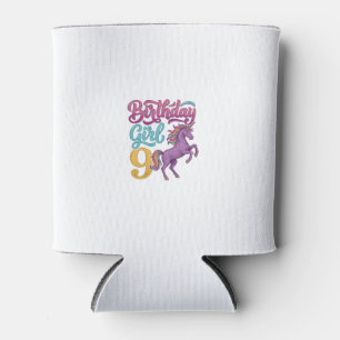 Birthday Girl 9 Unicorn Vintage Engraving Design_1 Can Cooler