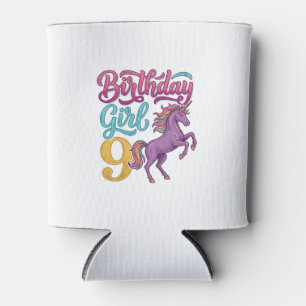 Birthday Girl 9 Unicorn Vintage Engraving Design_1 Can Cooler