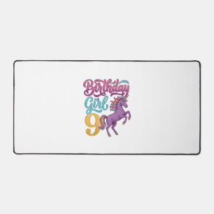 Birthday Girl 9 Unicorn Vintage Engraving Design_1 Desk Mat