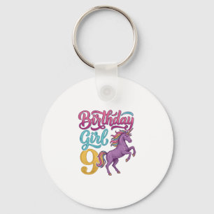 Birthday Girl 9 Unicorn Vintage Engraving Design_1 Key Ring