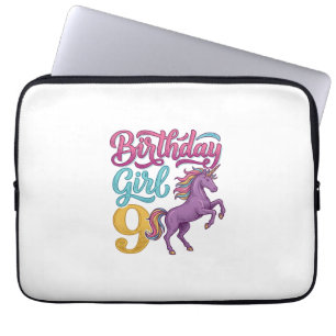Birthday Girl 9 Unicorn Vintage Engraving Design_1 Laptop Sleeve