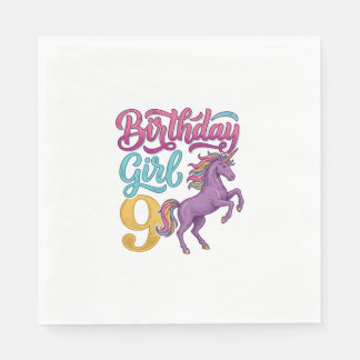 Birthday Girl 9 Unicorn Vintage Engraving Design_1 Napkin