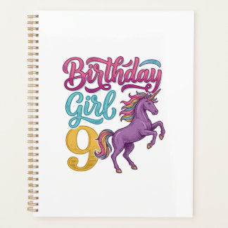 Birthday Girl 9 Unicorn Vintage Engraving Design_1 Planner