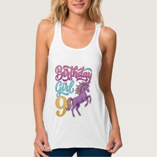 Birthday Girl 9 Unicorn Vintage Engraving Design_1 Singlet